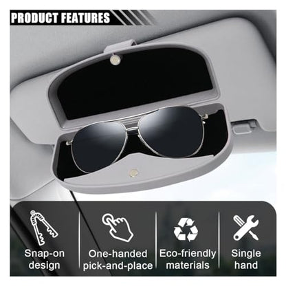 KITUREK Car Sun Visor Sunglasses Case, Glasses Storage Protective Box, Eyewear Hard Shell Eyeglasses Organizer, Magnetic Closure&Double Card Clamp (Grey) - color: Grey