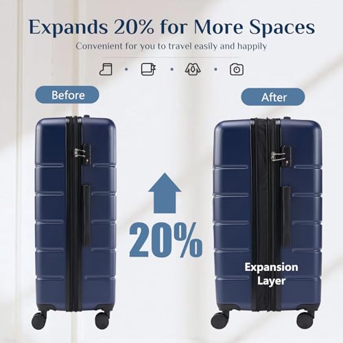 OLIXIS 3-Piece Luggage Set, Carry On Suitcases with Spinner Wheels, Expandable Travel Luggage with TSA Approved Lock & ABS Hard Shell, Blue, 20/24/28 Inch - color: Blue, size: 20/24/28IN