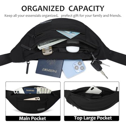MAXTOP Large Crossbody Fanny Pack with 4-Zipper Pockets Travel Essentials - color: Black