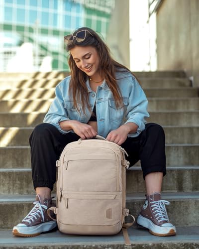 BAGSMART 37L Expandable Travel Backpack Compression Carry On Daypack - color: Khaki