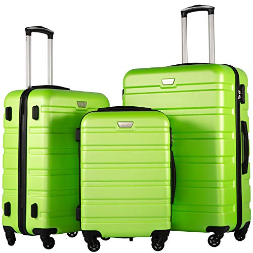 Coolife Luggage Set, Lightweight Durable Hardshell, 3 piece, Apple Green | suitcase set with 360° Spinner Wheels, TSA-approved Lock, Checked Family Travel, 20/24/28 Inch - color: Apple Green