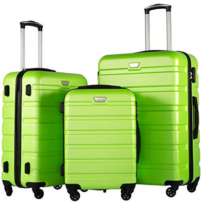 Coolife Luggage Set, Lightweight Durable Hardshell, 3 piece, Apple Green - color: Apple Green