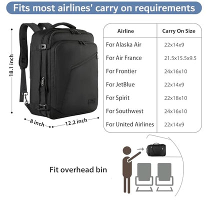 MATEIN Black Mens Travel Backpack, Expandable Carry on Backpack for Women - color: Black, size: Large