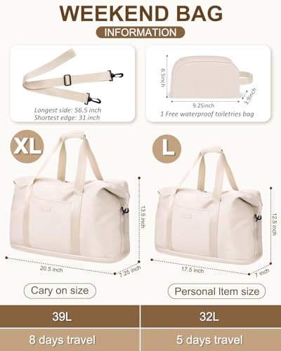 Capolo 확장 가능한 여행용 더플 백 위켄더 오버나이트 백 여성용 남성용 - color: 베이지., size: X-라지