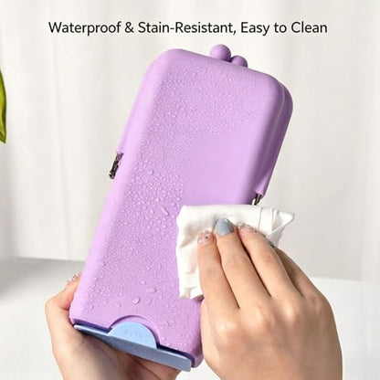 Standable Silicone Makeup Brush Holder, Waterproof Travel Cosmetic Storage Bag with Phone Stand Design, Multifunctional Travel Organizer Pouch for Lipstick Eyebrow Pen Beauty Tools (Blue) - color: Blue