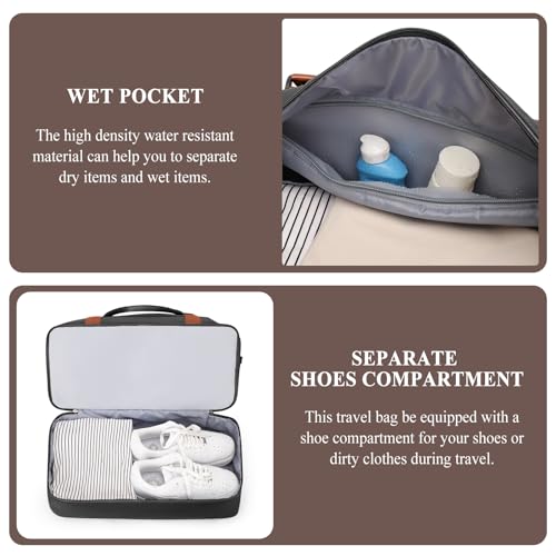 Weekender Bags for Women, Personal Item Travel Bag with Shoes Compartment - color: Black & Brown, size: Large