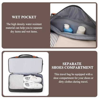 Weekender Bags for Women, Personal Item Travel Bag with Shoes Compartment - color: Black & Brown, size: Large