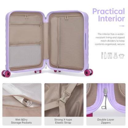 Carry On Luggage Set 3 Piece, Carry-on Suitcase With Wheels - color: BT-Glossy Lavender