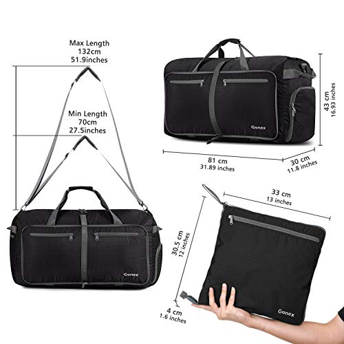 Gonex 100L Foldable Travel Duffle Bag with Shoe Compartment, Lightweight - color: Black, size: 100L