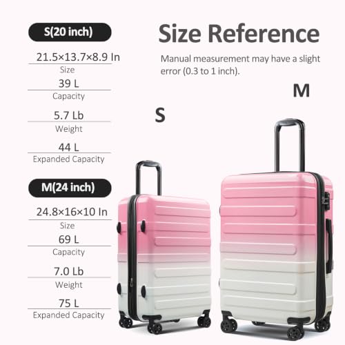 Carry on Luggage 22x14x9 Airline Approved, Expandable - color: Blush Pink, size: S (20 In Carry-on)