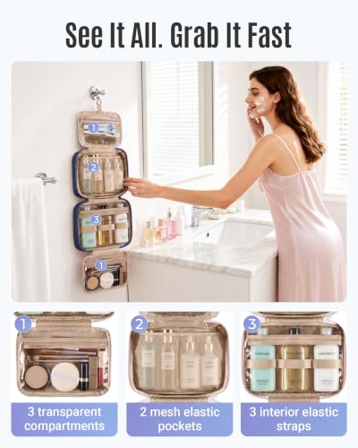 LIGHT FLIGHT Travel Toiletry Bag - Hanging Makeup Organizer for Women & Men - color: Nude Pink