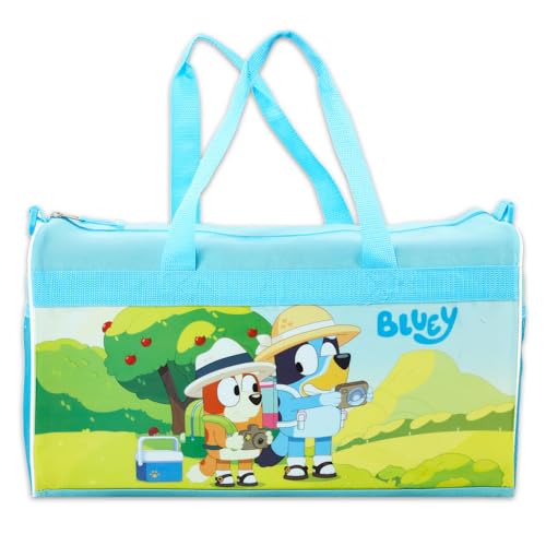 Bluey Duffle Bag Set For Kids - Bundle With Bluey Luggage Carry On Suitcase Bag, Stickers, and More | Children Travel Activity Set for Boys, Girls