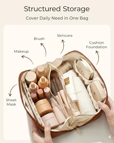 BAGSMART Makeup Bag Travel Cosmetic Bag,Women Toiletry Case, Coffee Brown - color: 09- Coffee Brown