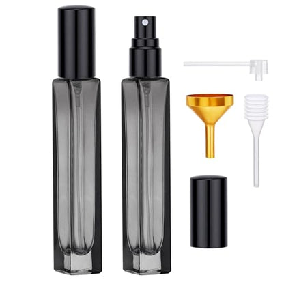 Segbeauty 0.34oz Small Glass Perfume Atomizer Travel Refillable Bottles, 2pcs 10ml Perfume Container Portable, Black Mini Cologne Sprayer Atomizer Empty, Cologne Travel Bottle with Dispensing Kit - color: Black