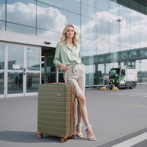 Cosbarn Luggage Sets 5 Piece, Hardshell Suitcases with Wheels, TSA Lock - color: OliveDrab