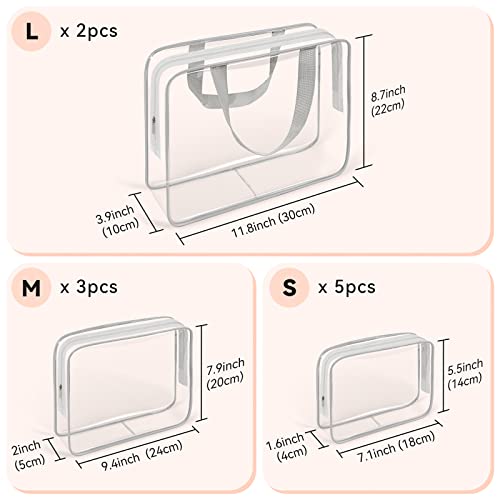 TISRATOK 10 PCS Clear Travel Bags for Toiletries, Clear Makeup Bags（Grey） - color: Grey
