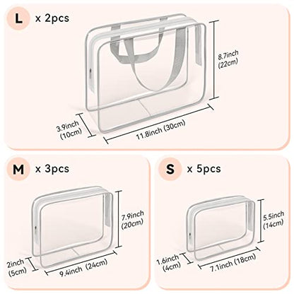 TISRATOK 10 PCS Clear Travel Bags for Toiletries, Clear Makeup Bags（Grey） - color: Grey