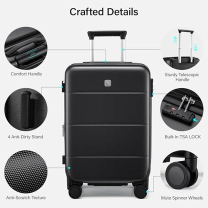 Hanke 24 Inch Luggage with Spinner Wheels, Expandable Medium Suitcase - color: Jet Black, size: 24 Inch EXT
