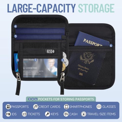 Travel Neck Wallet, RFID Blocking Hidden Passport Holder, Gray - color: XS-Gray