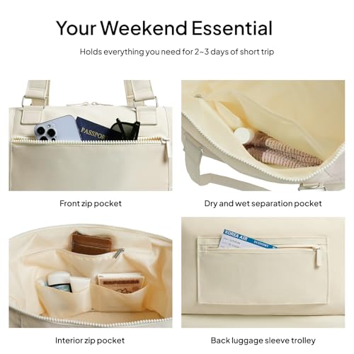TOPEAST Travel Duffle Bag, Weekender Bags for Women with Shoe Compartment - color: Beige