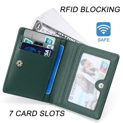 Small Women Wallet RFID Blocking Bifold Pocket Wallet Slim Compact Ladies Purse Mini Wallets For Women (Dark Green) - color: Dark Green