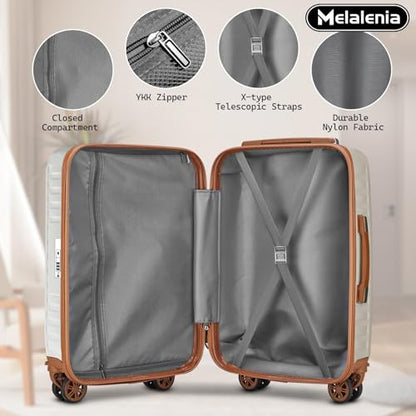 Melalenia Luggage Sets 7 Piece Hard Shell Carry on Suitcase with Spinner Wheels and TSA Lock, Lightweight Travel Duffel Bag for Women, Beige Brown - color: Beige Brown, size: 7 Piece Set(DB/TB)