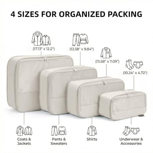4 Piece Compression Packing Cubes for 3–7 Day Travel, Off White - color: Off White