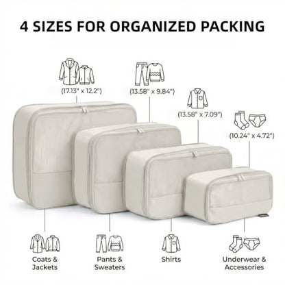 4 Piece Compression Packing Cubes for 3–7 Day Travel, Off White - color: Off White