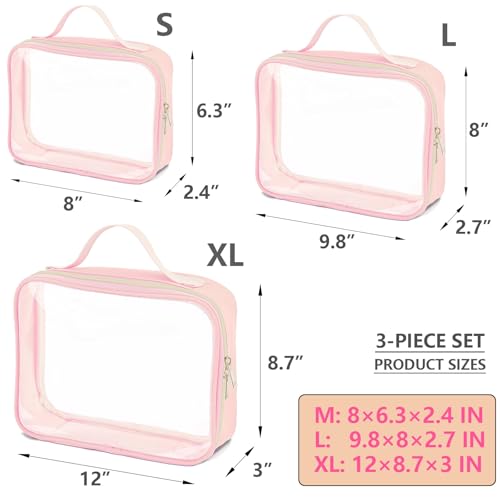 3 Set of Clear Travel Bags for Toiletries,Clear Makeup Bags - color: 3pcs-Pink