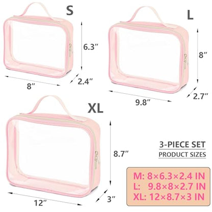 3 Set of Clear Travel Bags for Toiletries,Clear Makeup Bags - color: 3pcs-Pink