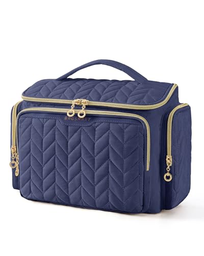 BAGSMART 여행용 세면도구 가방, 세면도구용 대형 와이드 오픈 여행 가방, 손잡이가 달린 메이크업 화장품 여행 가방, 네이비, 캐주얼 여행 - color: 네이비