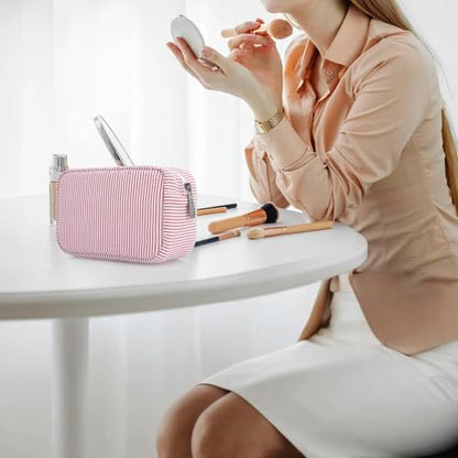 Stripe Travel Makeup Bag, Padded Cosmetic Pouch for Women, Red - color: Stripe Red