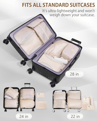 12pc Compression Packing Cubes for Suitcases, Expandable Travel Organizer Bags Set for Luggage, Lightweight Carry On Essentials, Beige - color: Cream