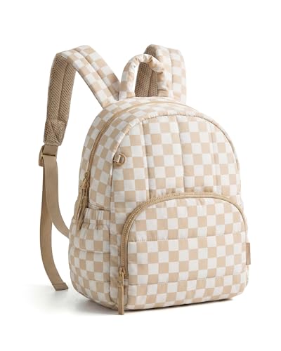 BAGSMART Mini Backpack for Women, Lightweight Puffer Backpack Purse, Quilted Casual Daypack, Water-Resistant Bookbag - color: Brown Checkered
