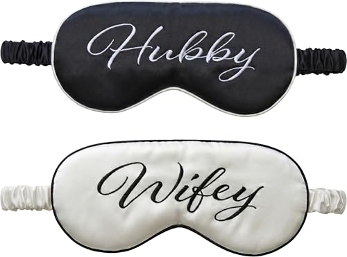 Satin Sleep Eye Mask - Wifey & Hubby 2-Pack | Soft satin sleep mask with adjustable strap for travel, naps, meditation, flights & restful sleep anywhere - color: 2 Pack - Wifey & Hubby
