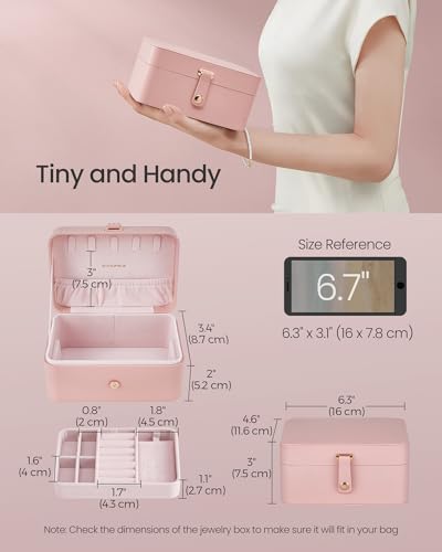 SONGMICS Travel Jewelry Organizer, 2-Layer Portable Jewelry Box Case - color: Jelly Pink