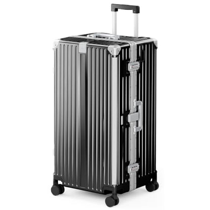 ALPHA CAMP Trunk Luggage 30 Inch with Aluminum Frame Zipperless Suitcase - color: Black, size: 30 Inch