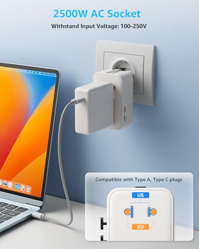 “Air” Universal Travel Adapter 2 USB-C＆ 2 USB-A Cover 200+ Countries - color: White, size: A1R PD25W