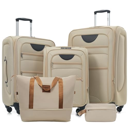 Merax Softside Luggage Set 3 Piece Suitcase with Duffel Bag Spinner Wheels - color: Khaki(22/26/30+bags), style: Softside Luggage Set