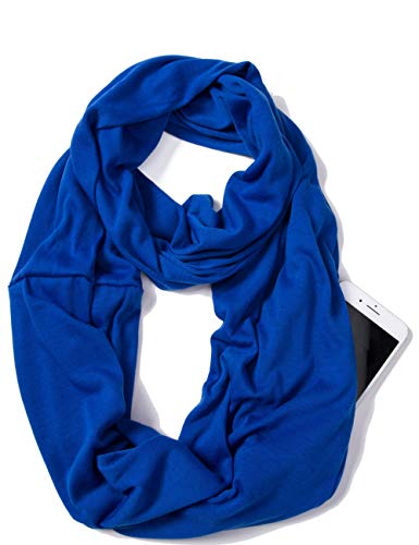 elzama Infinity Loop Solid Color Scarf With Hidden Zipper Pocket For Women - Lightweight Travel Neck Wrap - color: 08-royal Blue