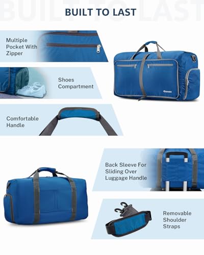Gonex 60L Foldable Travel Duffle Bag with Shoe Compartment, Lightweight - color: Deep Blue, size: 60L