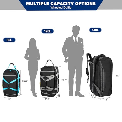 REDCAMP 140L Large Collapsible Rolling Duffel Bag with Wheels for Vacation - color: Black 140L‑2 Wheels