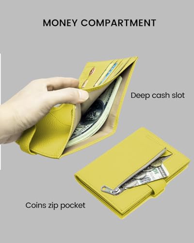 Karmiir RFID Passport Holder Travel Wallet for Women, Leather Passport Cover Wallet with Card Holders SIM Slots,Zippered Coins Pocket and Cash Slot Slim Compact Travel Wallet (Lemon Yellow) - color: Lemon Yellow