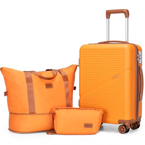 Cosbarn Carry On Luggage,3 Piece Carry On Suitcase,22x14x9 Airline Approved - color: Orange, style: Carry on Luggage With Duffel Bag