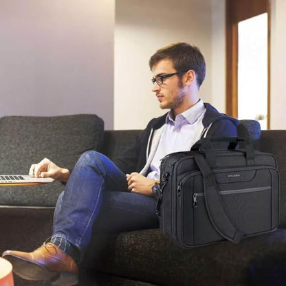 KROSER Laptop Bag Expandable Briefcase Messenger Bag 17.3 Inch Black