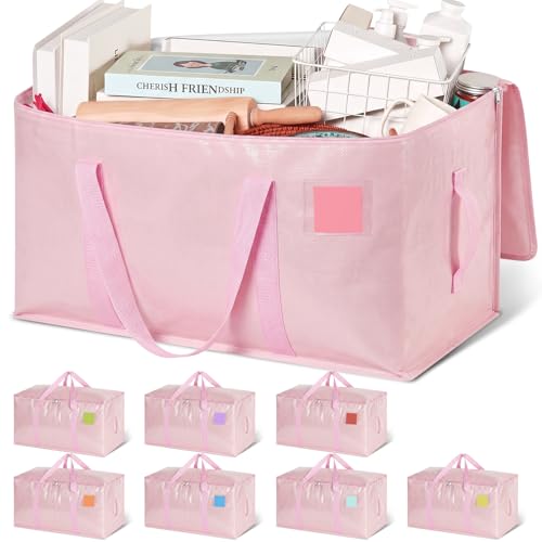 Heavy Duty Moving Bags Extra Large, Premium Storage Bags with Durable Zippers, Reinforced Handles, Moving Supplies for Clothes, Bedding, College Dorm Essentials, 8 Pack Pink - color: Pink