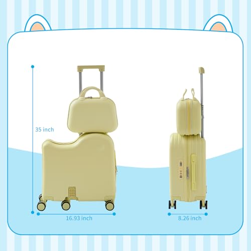 TABU Ride On Luggage Set with Bag, Carry On Suitcase for Kids, Yellow - color: Yellow