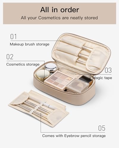 VLANDO Travel Makeup Bag with Separate Brush Storage,Toffee - color: 01-Toffee