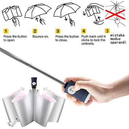 FDJASGY Silver Coating Layer Fabric Blocking UV 99.9% Sun Umbrella Compact Folding Travel Umbrella Automatic Windproof Umbrellas For Men and Women (Pink) - color: Pink