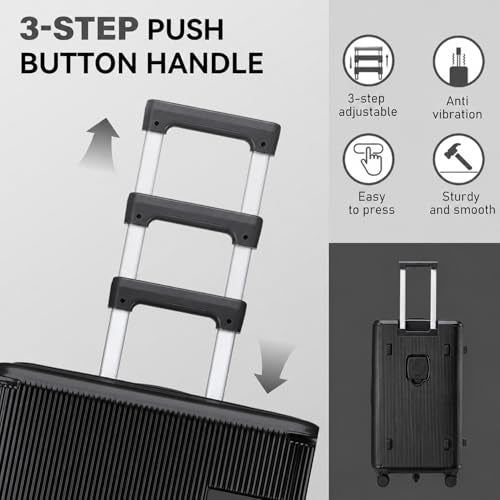 3 Piece Luggage Set with Spinner Wheels Cup Holder, Black - color: Black